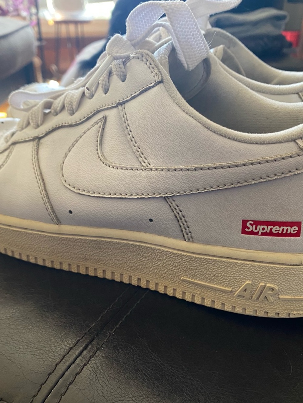 Nike White Low-Top Leather Sneakers with Supreme Box Logo - Men